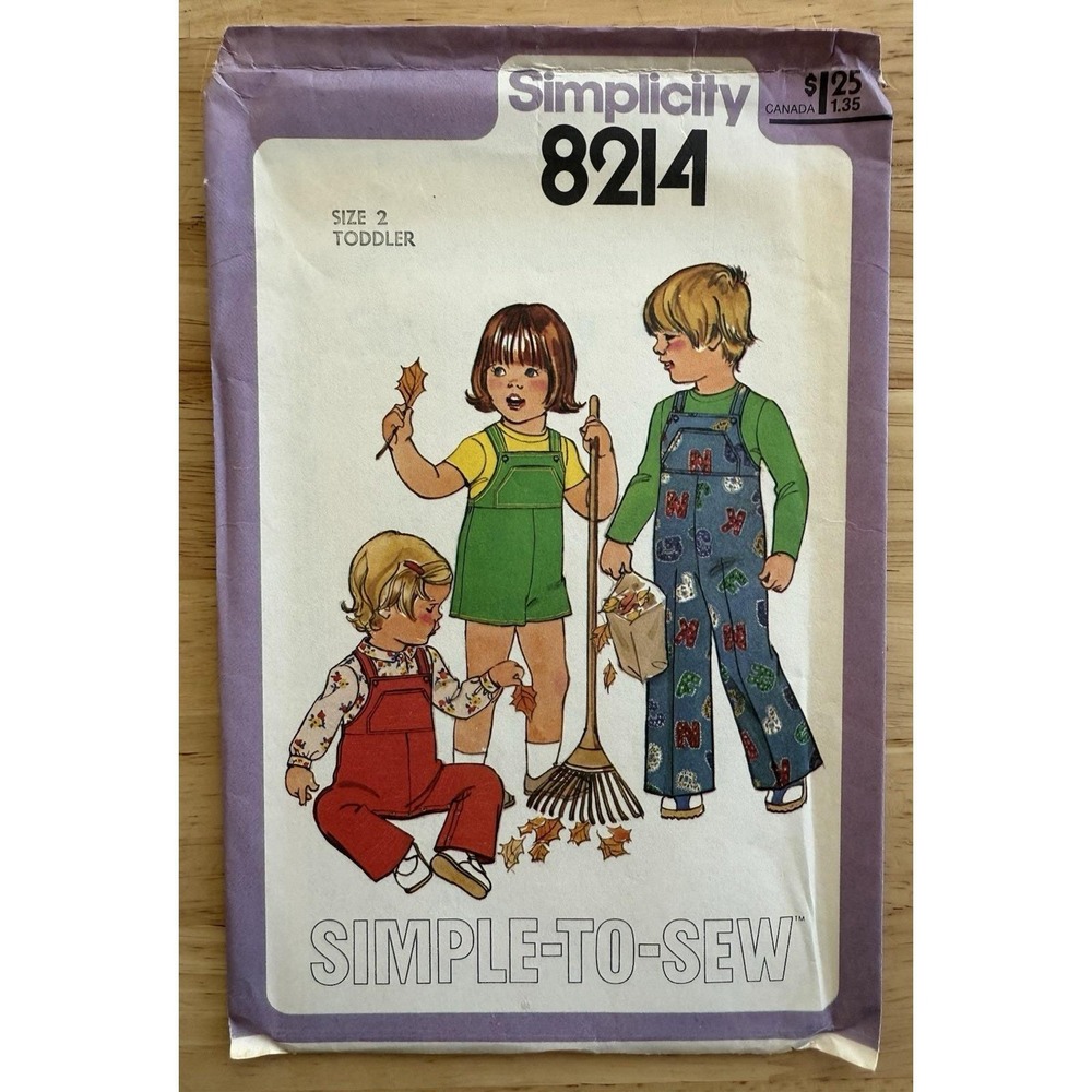 VTG Simplicity Simple-ToSew‎ Pattern 8214 Toddlers Overalls In 2-Lengths Size 2